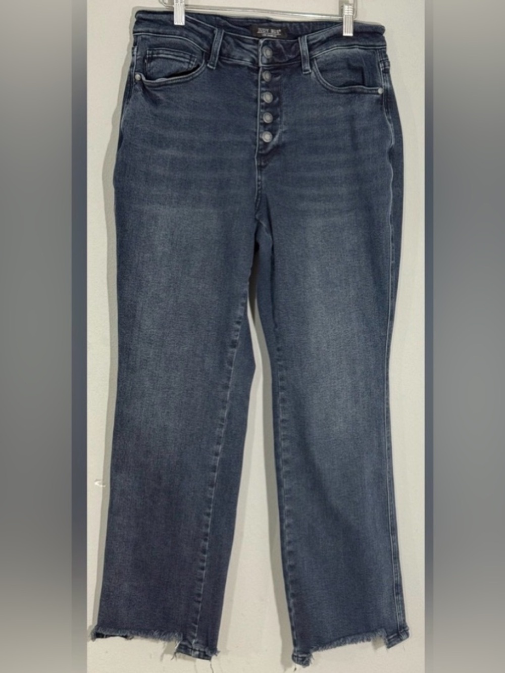 Judy Blue Straight Leg Jeans Womens Sz14W Raw Hem Cut Off Stretch Denim